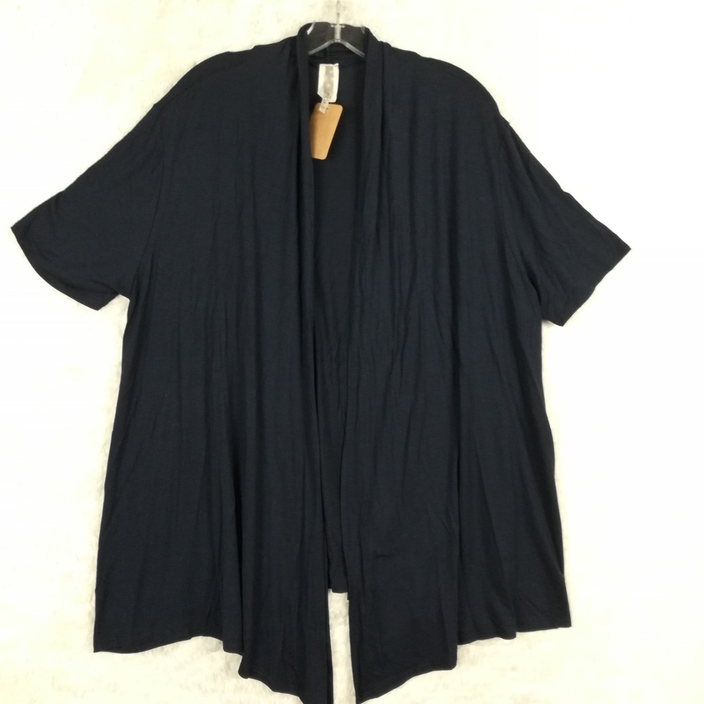 Moa Womens Cardigan Short Sleeve Open Front Navy Blue Knit Plus XXXL New